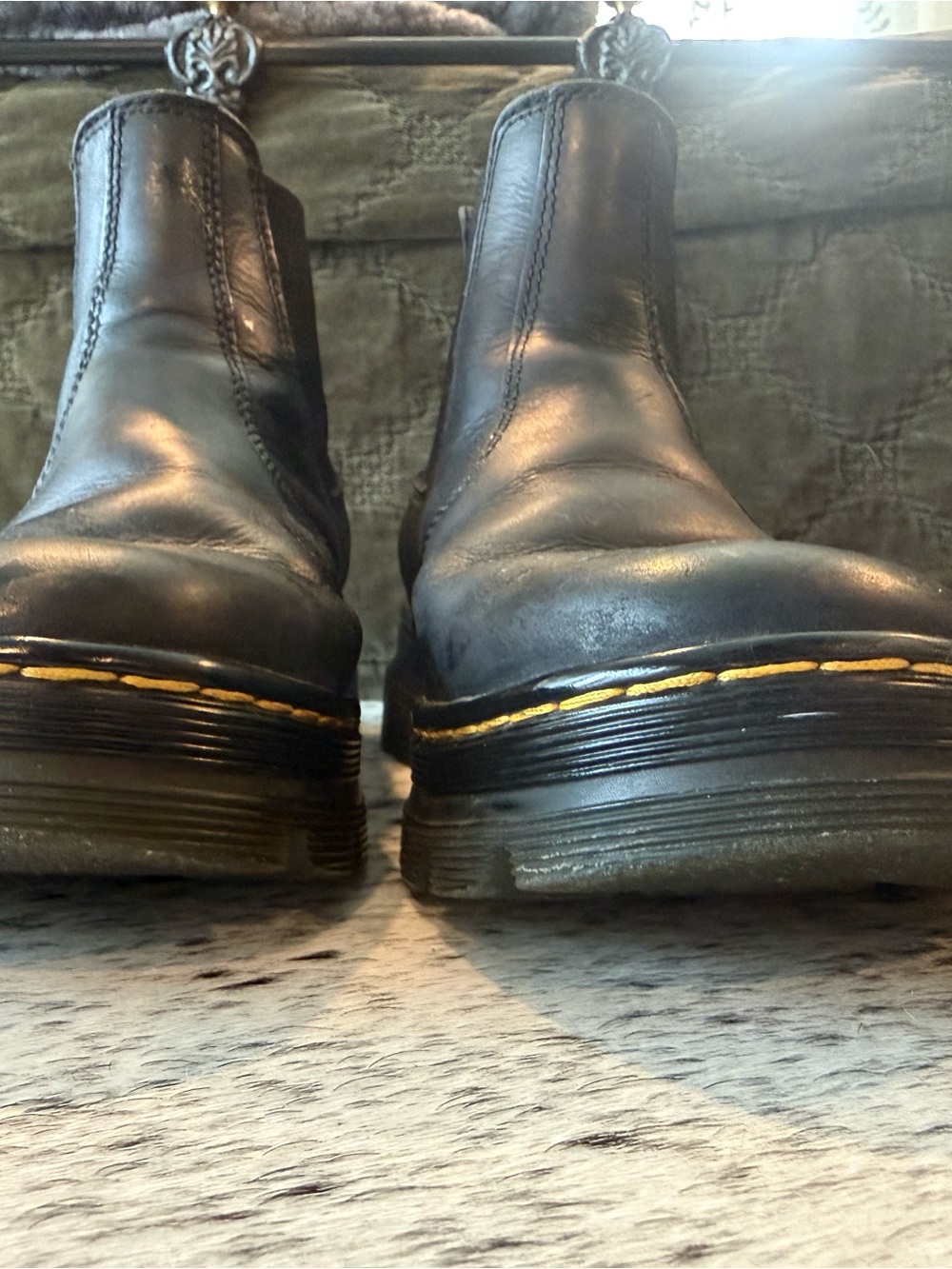 Dr. Martens Black Chelsea Ankle Boots with Yellow Stitching